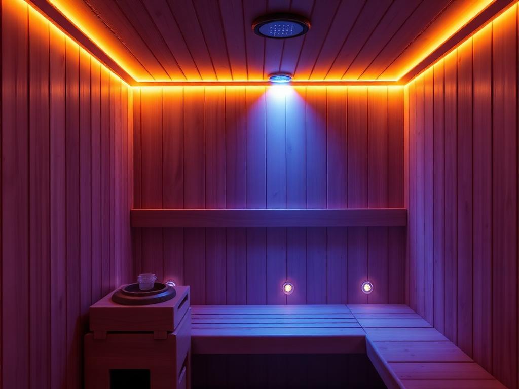 Smart lighting mockup inside HeatLabs sauna setup