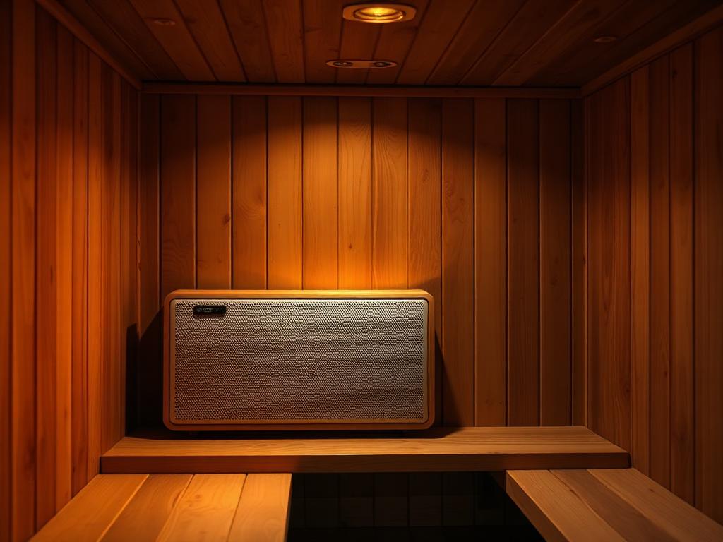 Bluetooth sound mockup inside HeatLabs sauna setup